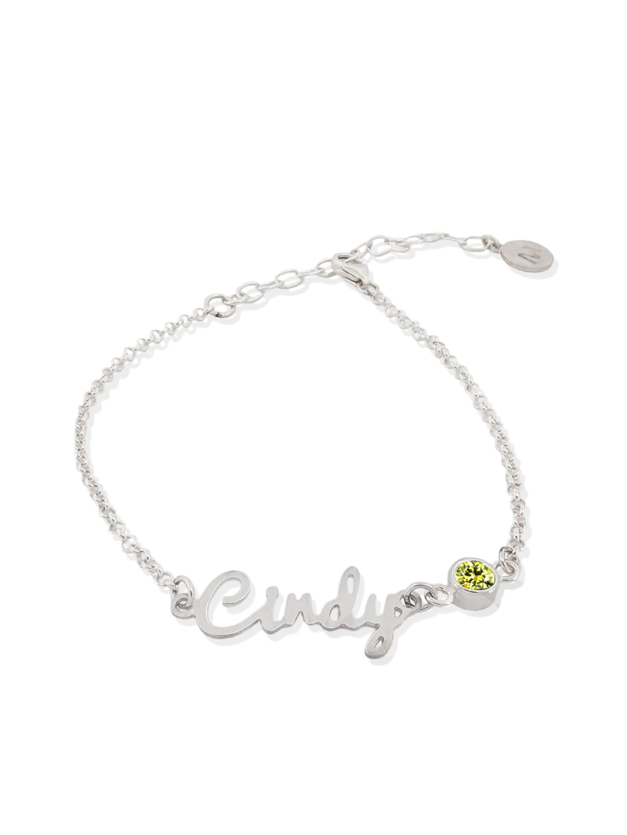 Sterling Silver Birthstone Name Bracelet - | Mali's Customized Jewellery Sterling Silver Birthstone Name Bracelet - | Mali's Customized Jewellery