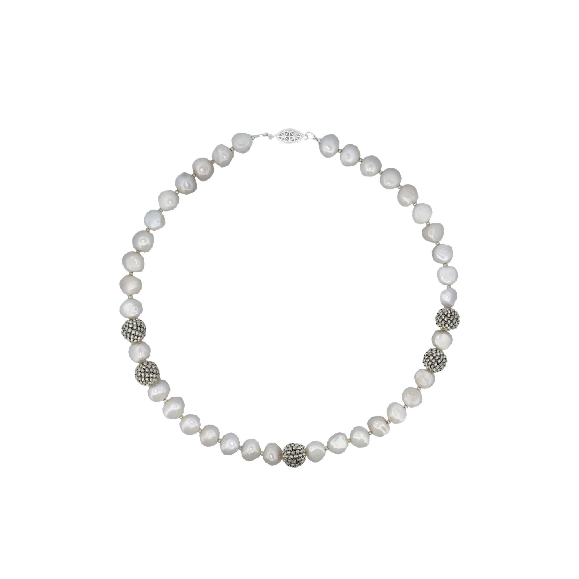 fresh water white Pearl Necklace - | Mali's Fashion Jewelry Women necklace made with White fresh water cultured pearl and Silver