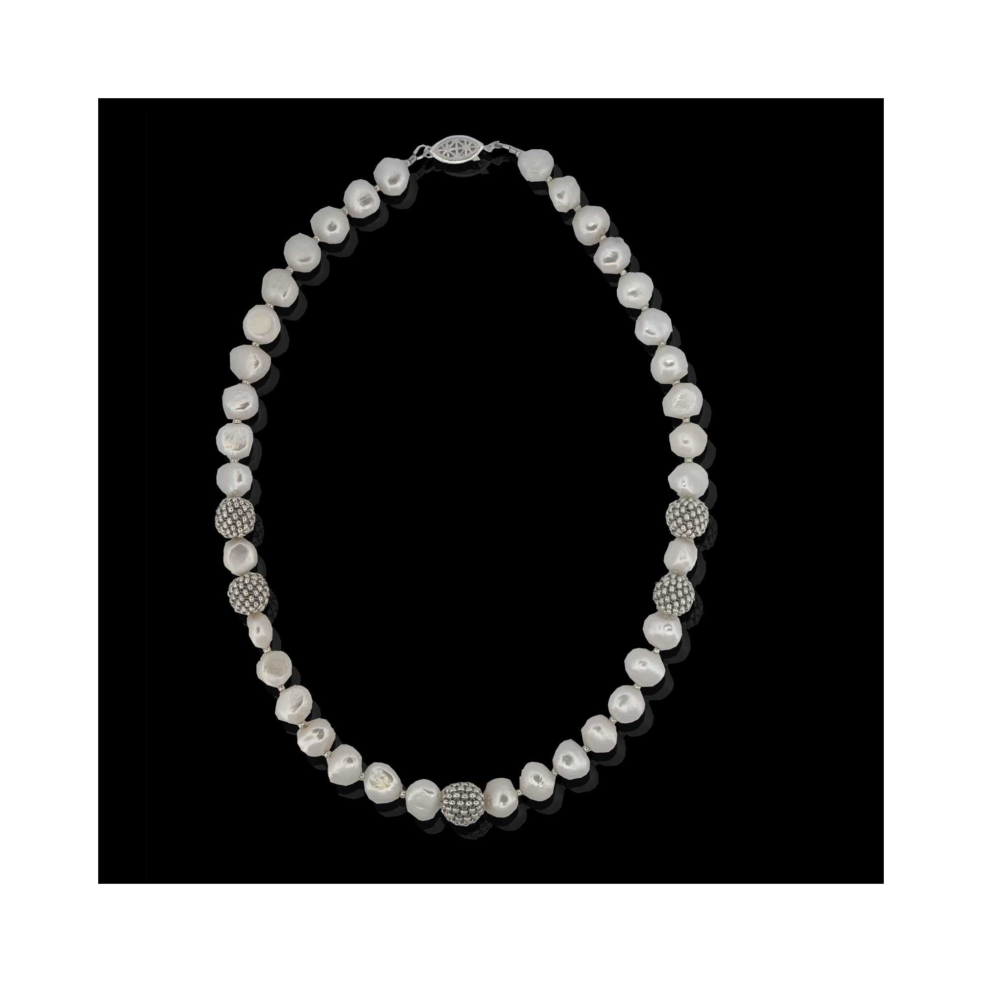 fresh water white Pearl Necklace - | Mali's Fashion Jewelry Women necklace made with White fresh water cultured pearl and Silver