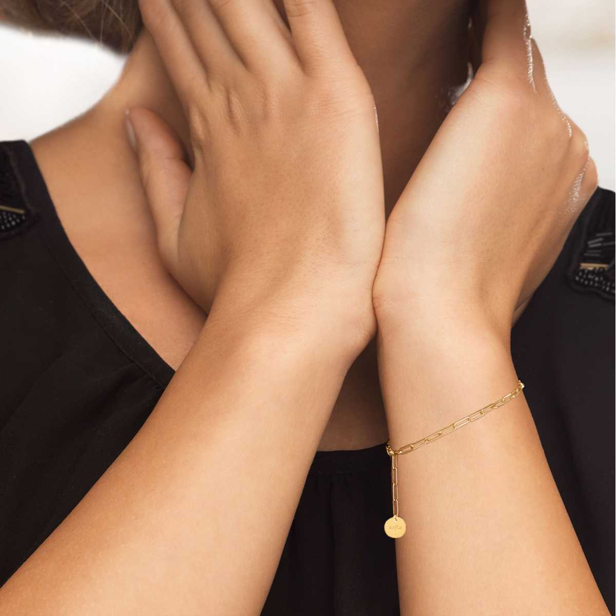 14K Solid Gold Initial Paperclip Bracelet - Mali's Canadian Jewellery  Mali's  29  Metal Part: 14K Yellow Gold  - Gold Calligrap