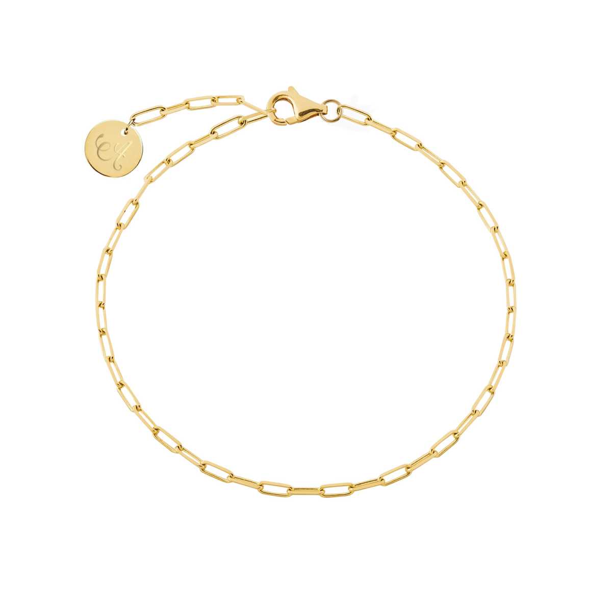 14K Solid Gold Initial Paperclip Bracelet - Mali's Canadian Jewellery  Mali's  1  Metal Part: 14K Yellow Gold  - Gold Calligraph