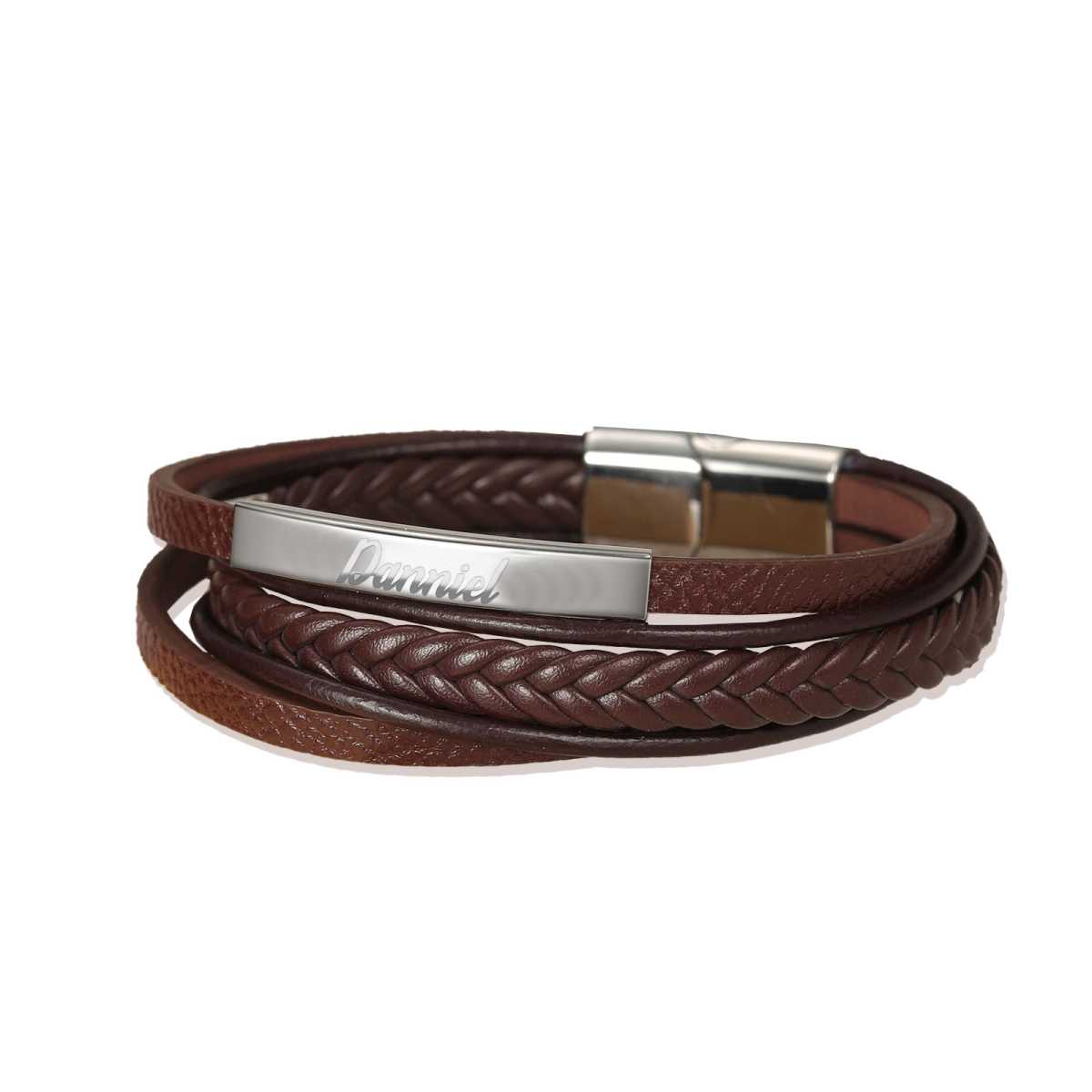 EngraveName Leather Bracelet- | Mali's Canadian Jewellery  Mali's  1  Metal Part: Stainless Steel  - Engravable Braided Leather 