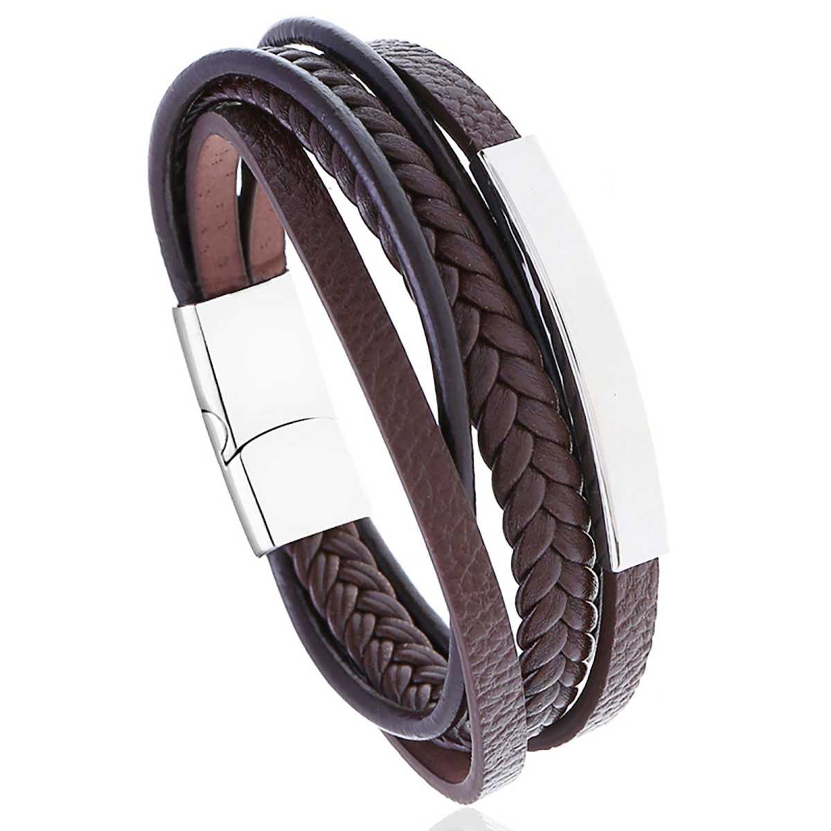 EngraveName Leather Bracelet- | Mali's Canadian Jewellery  Mali's  4  Metal Part: Stainless Steel  - Engravable Braided Leather 