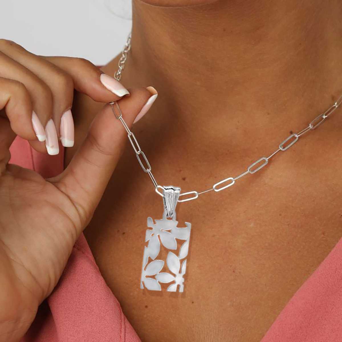 Floral Paperclip Necklace - | Mali's Canadian Jewelry  Mali's  3  Metal Part: Sterling Silver  - Floral Paperclip Silver Necklac